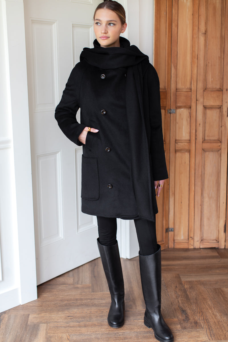 Scarf Coat - Black Wool