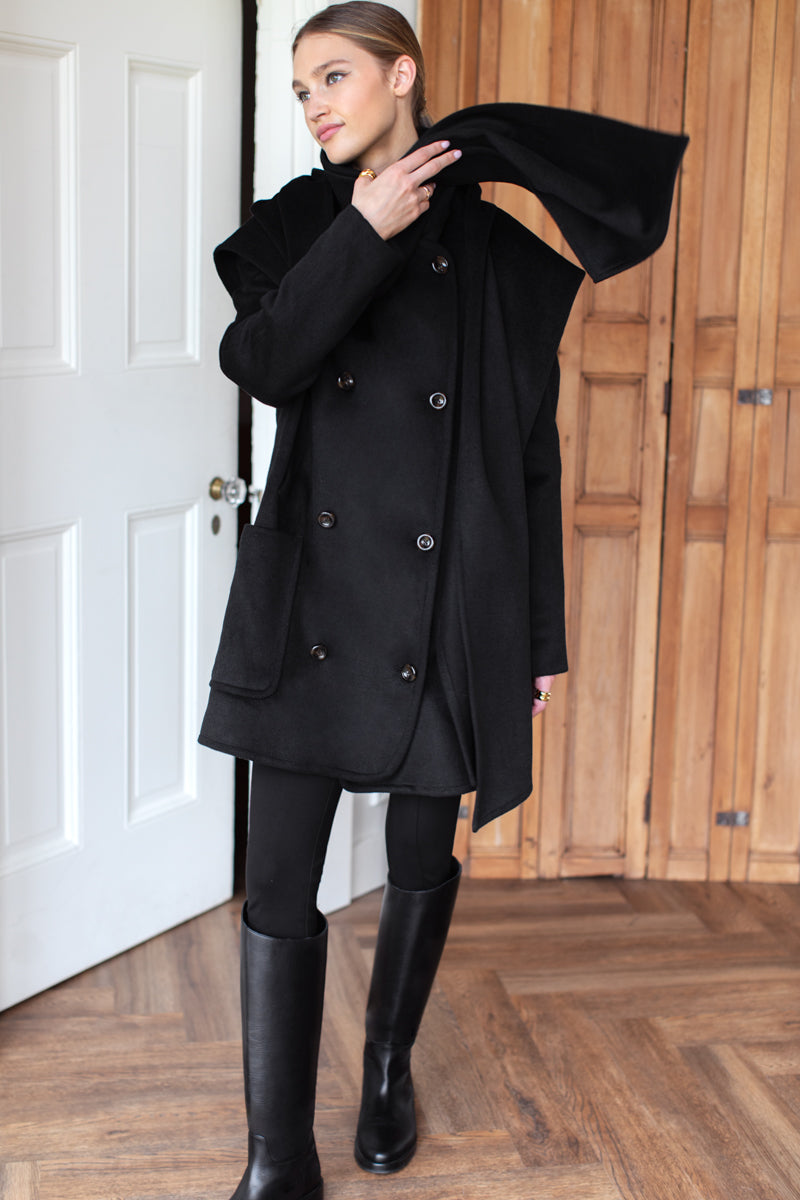 Scarf Coat - Black Wool