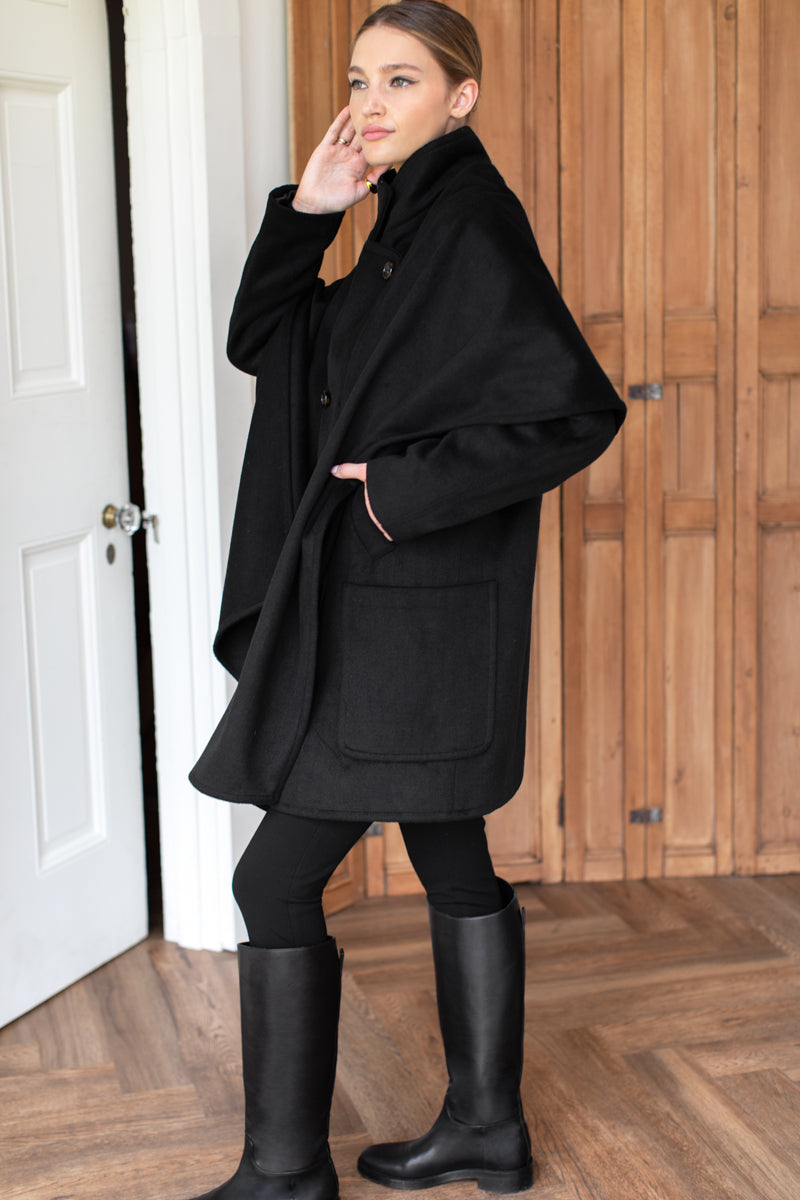 Scarf Coat - Black Wool