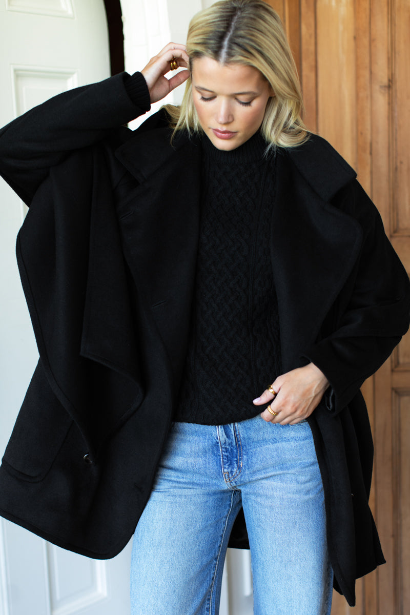 Scarf Coat - Black Wool