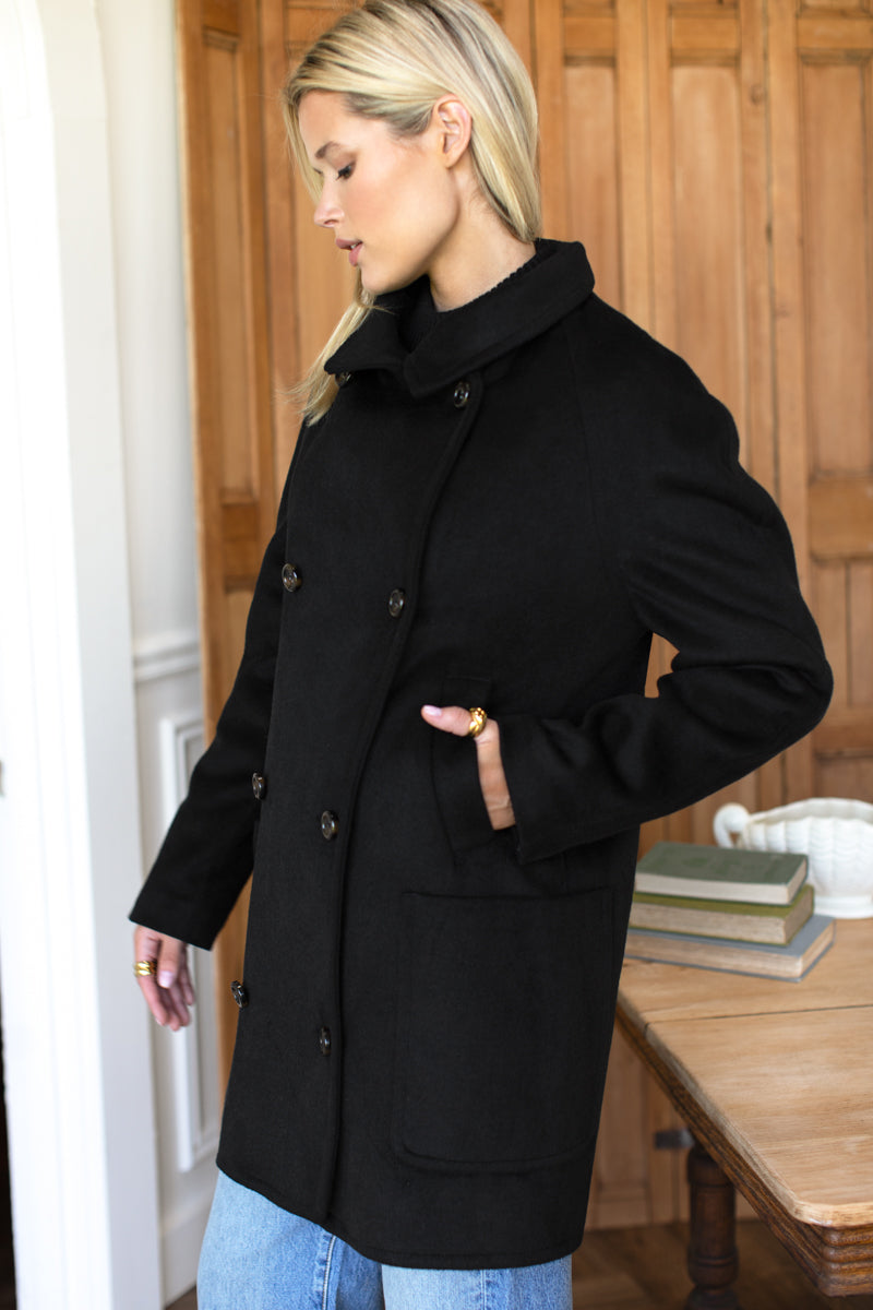 Scarf Coat - Black Wool