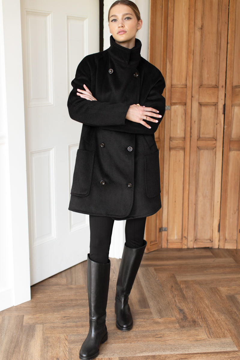 Scarf Coat - Black Wool