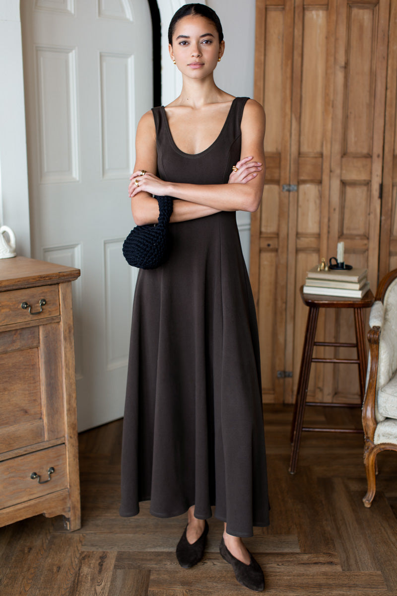 Scoop Layering Maxi Dress - Deep Brown Rib