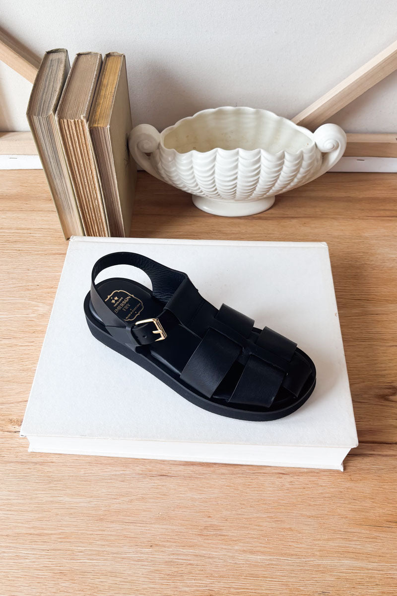 Fisherman Sandal - Black Leather