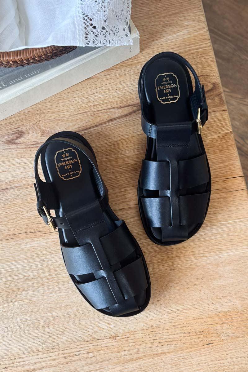 Fisherman Sandal - Black Leather