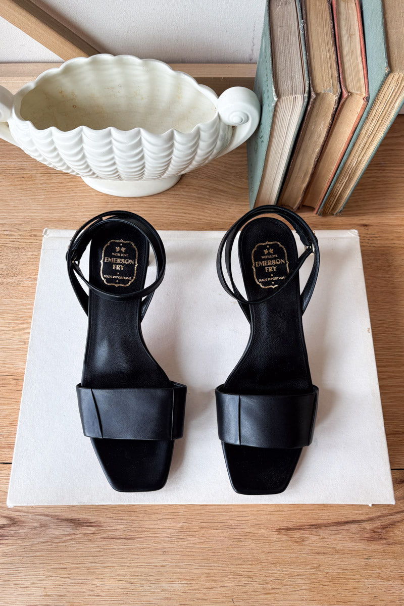 Square Toe Low Heel - Black Leather