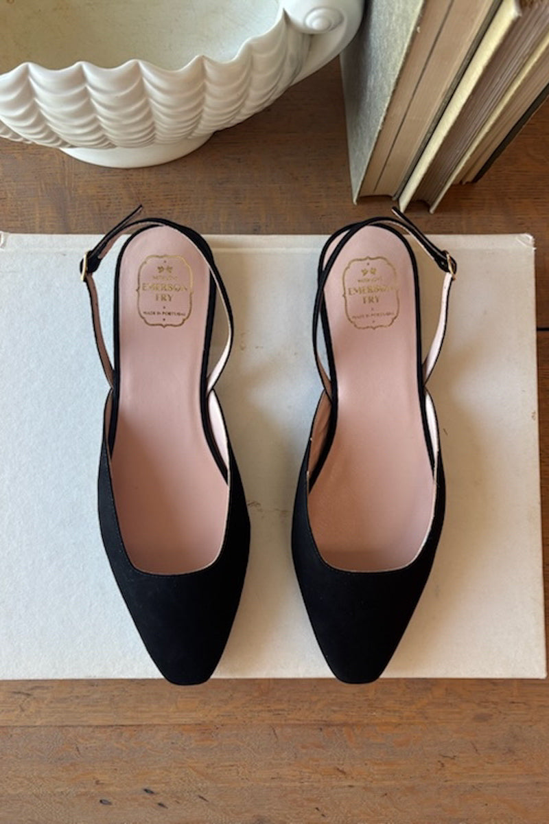 Slingback Flat - Black Suede