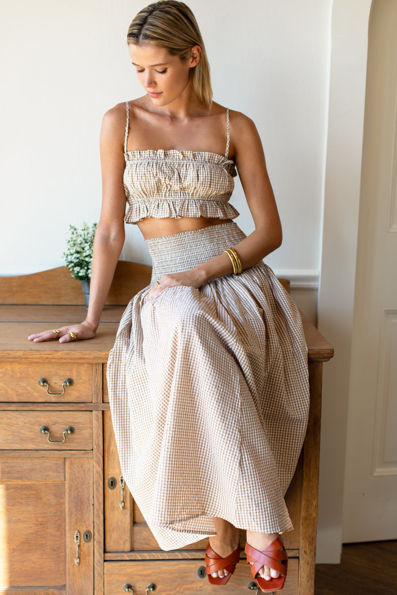 Smocked Maxi Skirt - Cafe Check