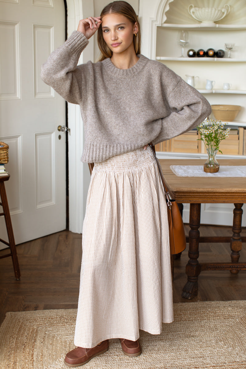 Smocked Maxi Skirt - Cafe Check