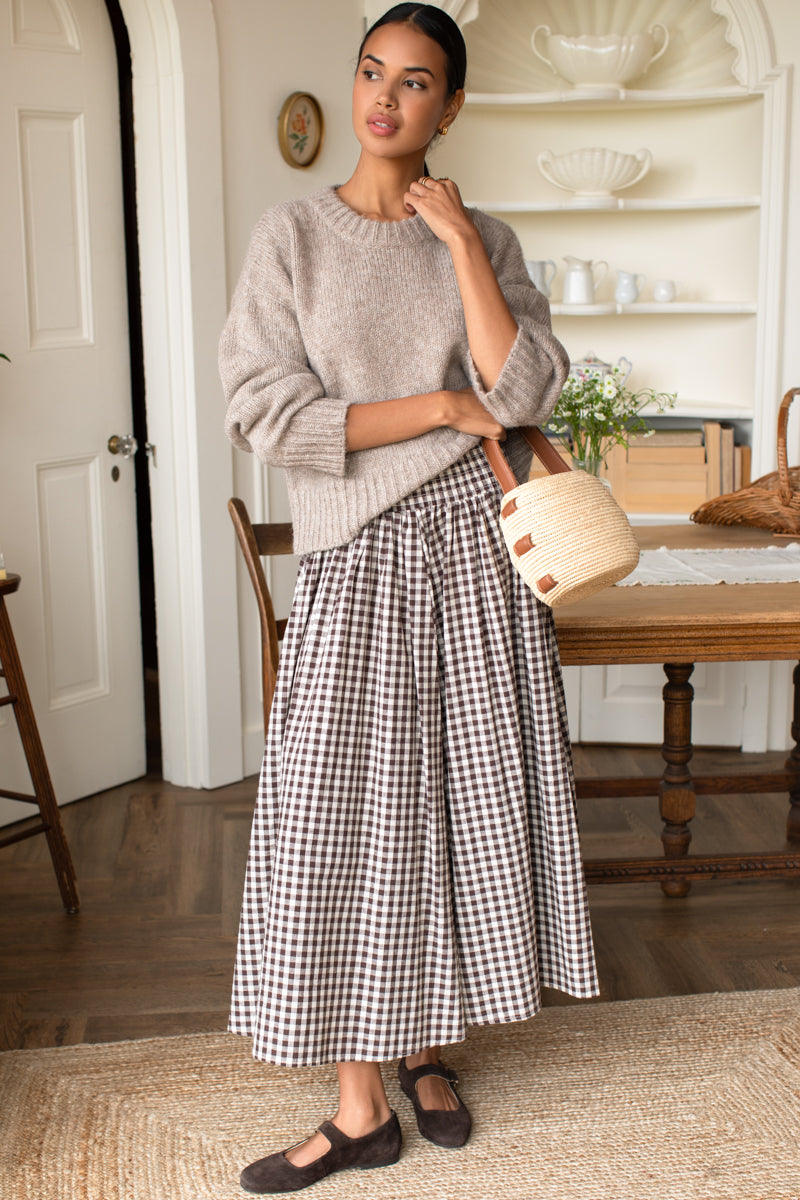 Smocked Maxi Skirt - Cocoa Gingham