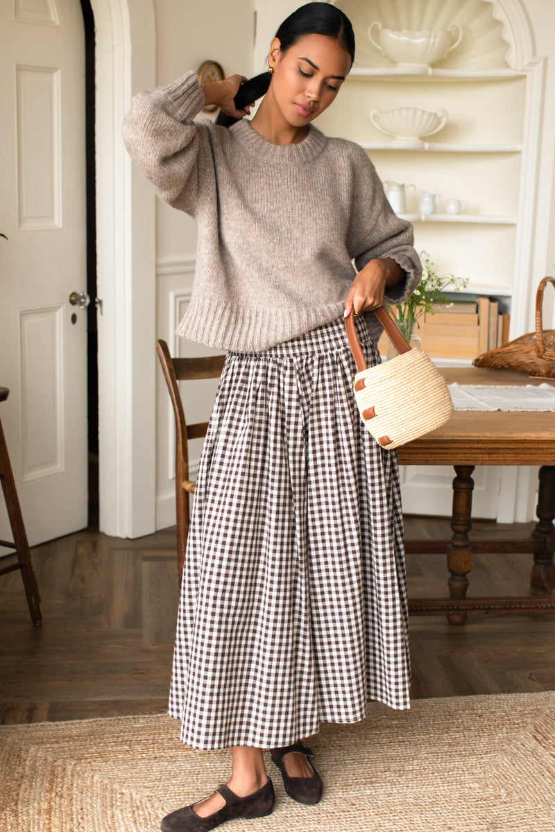 Smocked Maxi Skirt - Cocoa Gingham