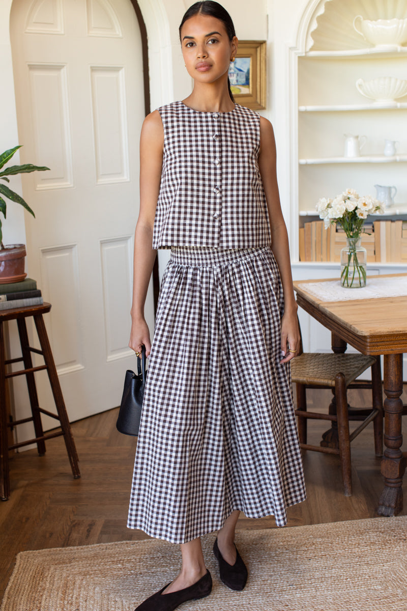 Smocked Maxi Skirt - Cocoa Gingham
