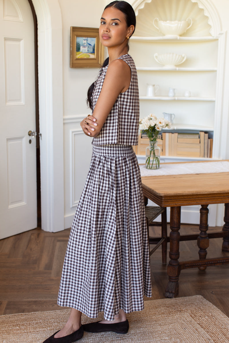 Smocked Maxi Skirt - Cocoa Gingham