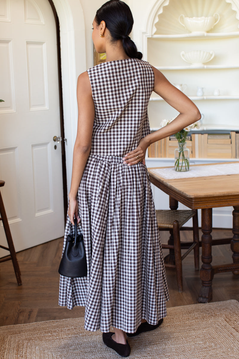 Smocked Maxi Skirt - Cocoa Gingham