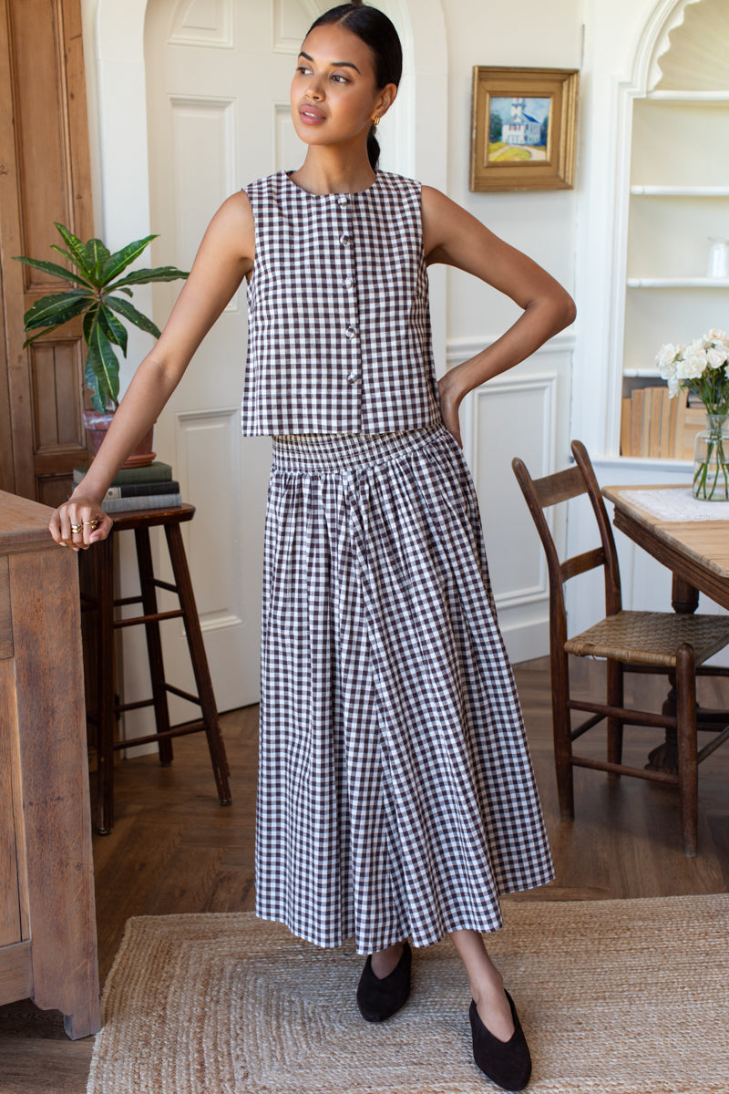 Smocked Maxi Skirt - Cocoa Gingham