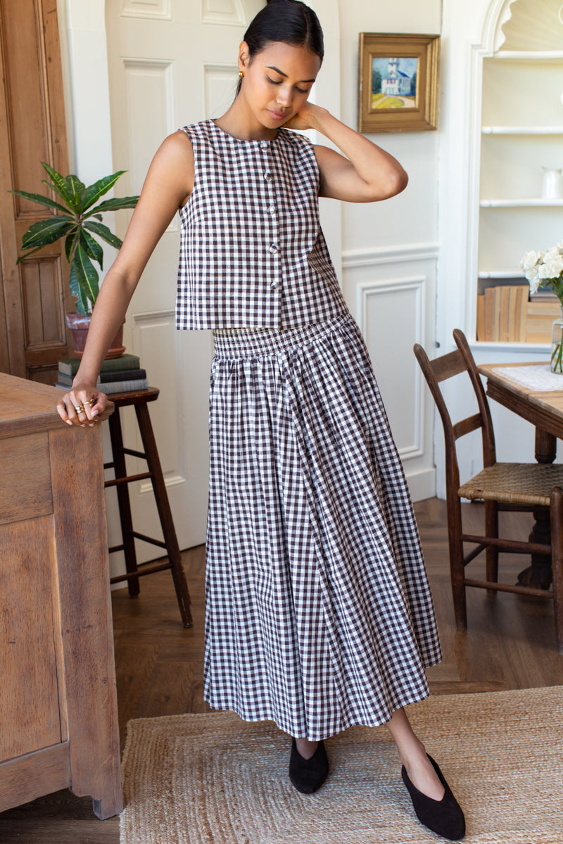 Smocked Maxi Skirt - Cocoa Gingham