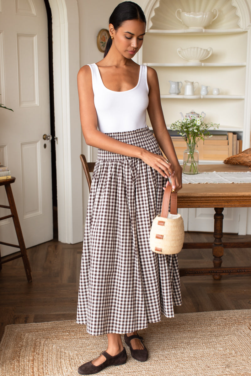 Smocked Maxi Skirt - Cocoa Gingham