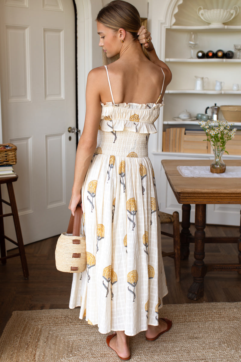 Smocked Maxi Skirt - Fan Flowers Marigold