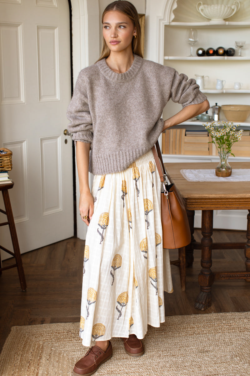 Smocked Maxi Skirt - Fan Flowers Marigold