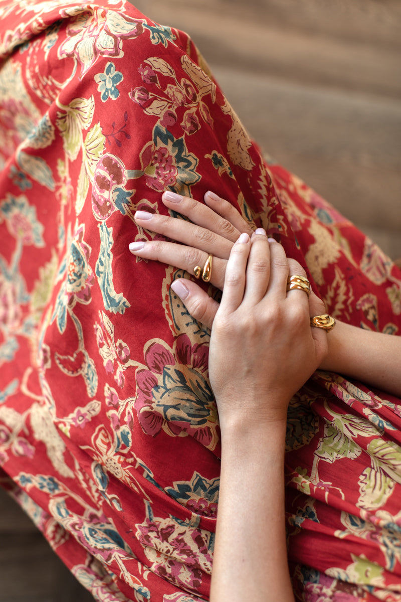 Smocked Maxi Skirt - Pompeian Blooms Organic