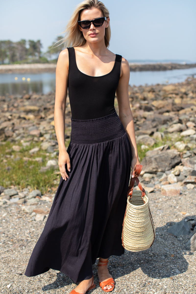 Smocked Maxi Skirt - Midnight Linen