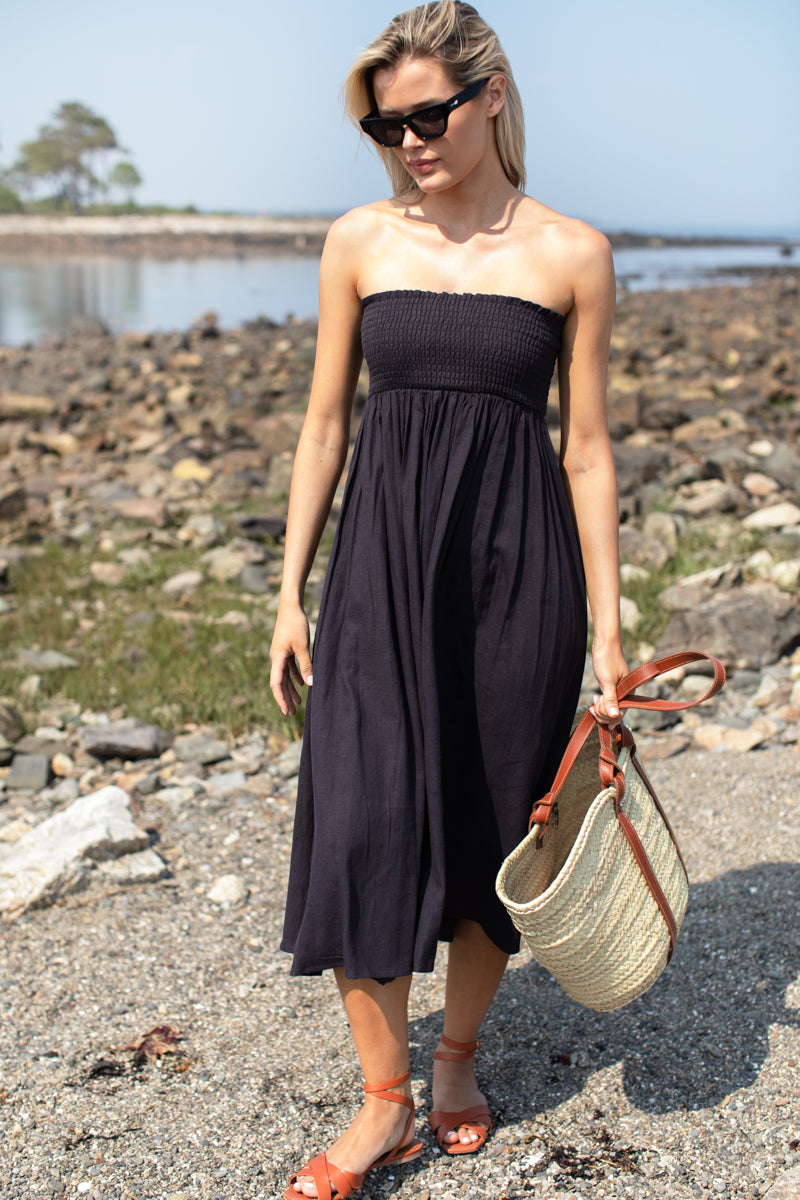 Smocked Maxi Skirt - Midnight Linen