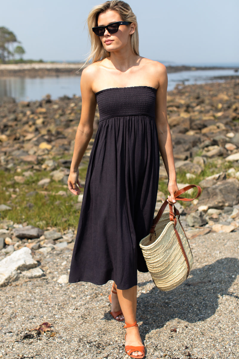 Smocked Maxi Skirt - Midnight Linen