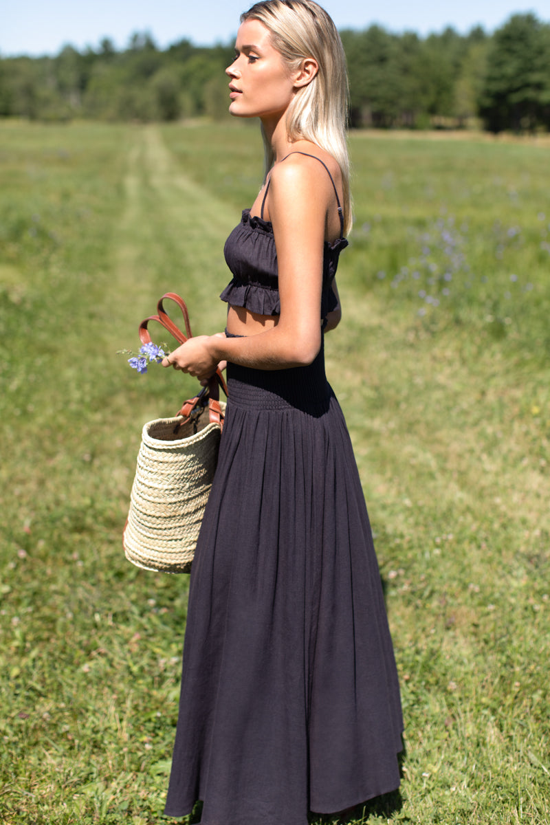 Smocked Maxi Skirt - Midnight Linen