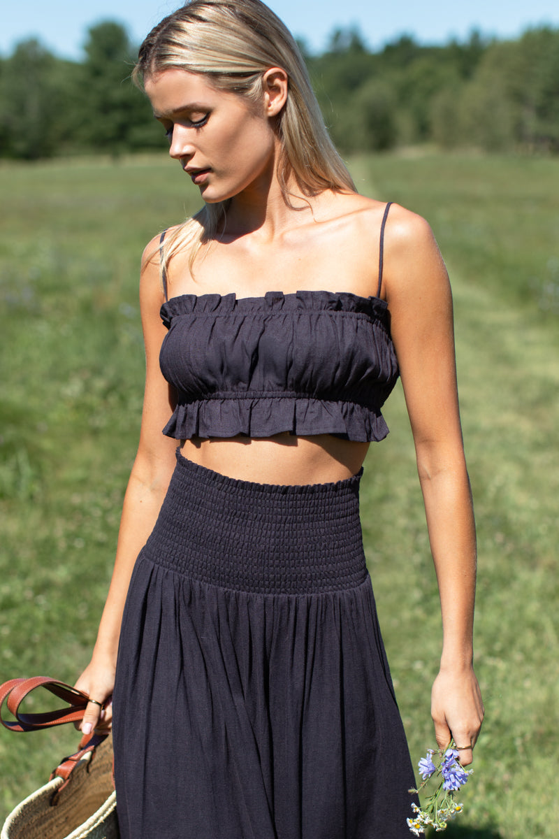 Smocked Maxi Skirt - Midnight Linen