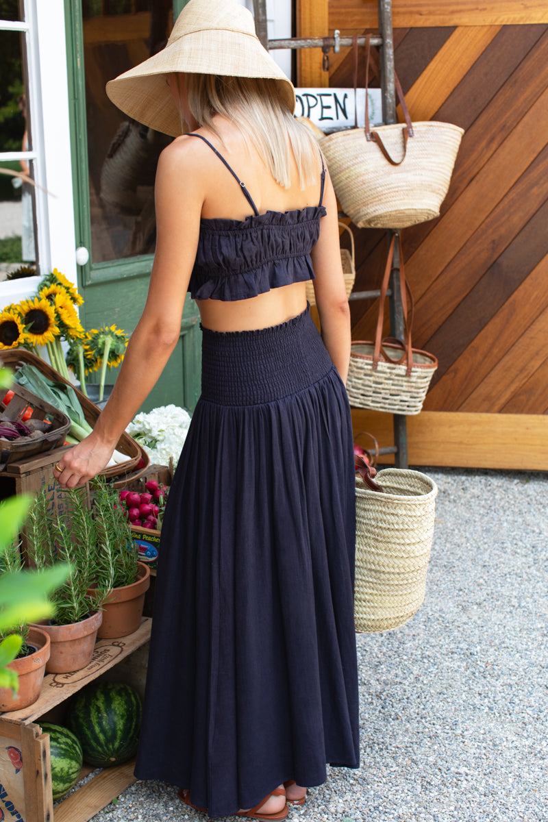 Smocked Maxi Skirt - Midnight Linen