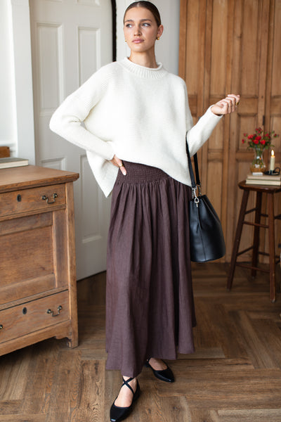 Smocked Maxi Skirt - Vintage Chestnut Linen