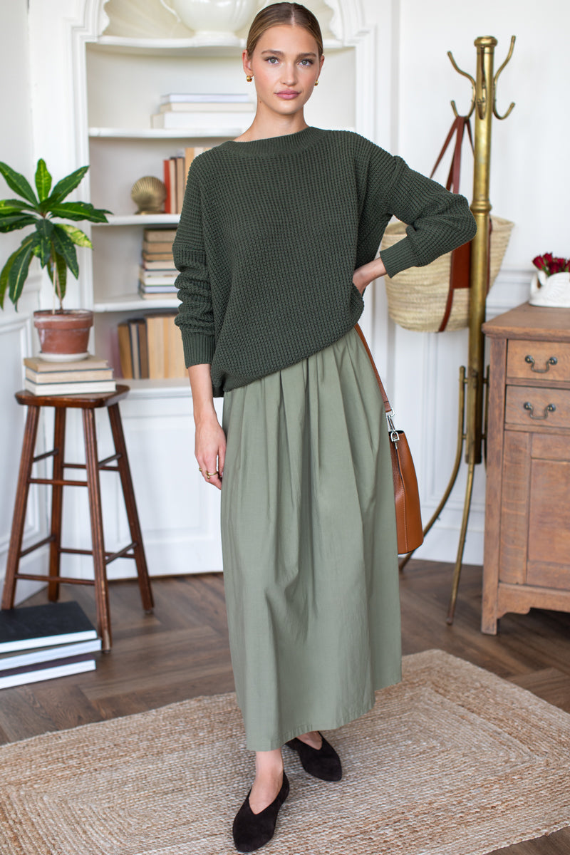 Soft Pleated Maxi Skirt - Laurel Green