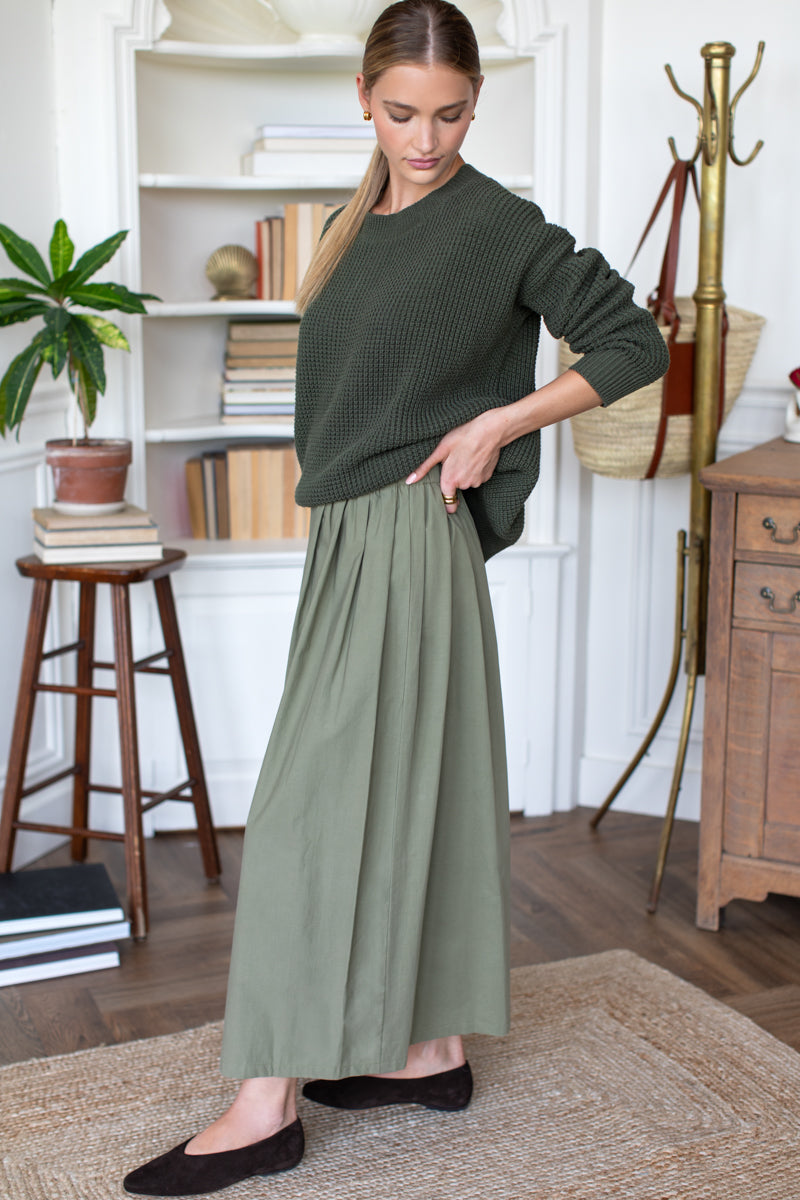 Soft Pleated Maxi Skirt - Laurel Green