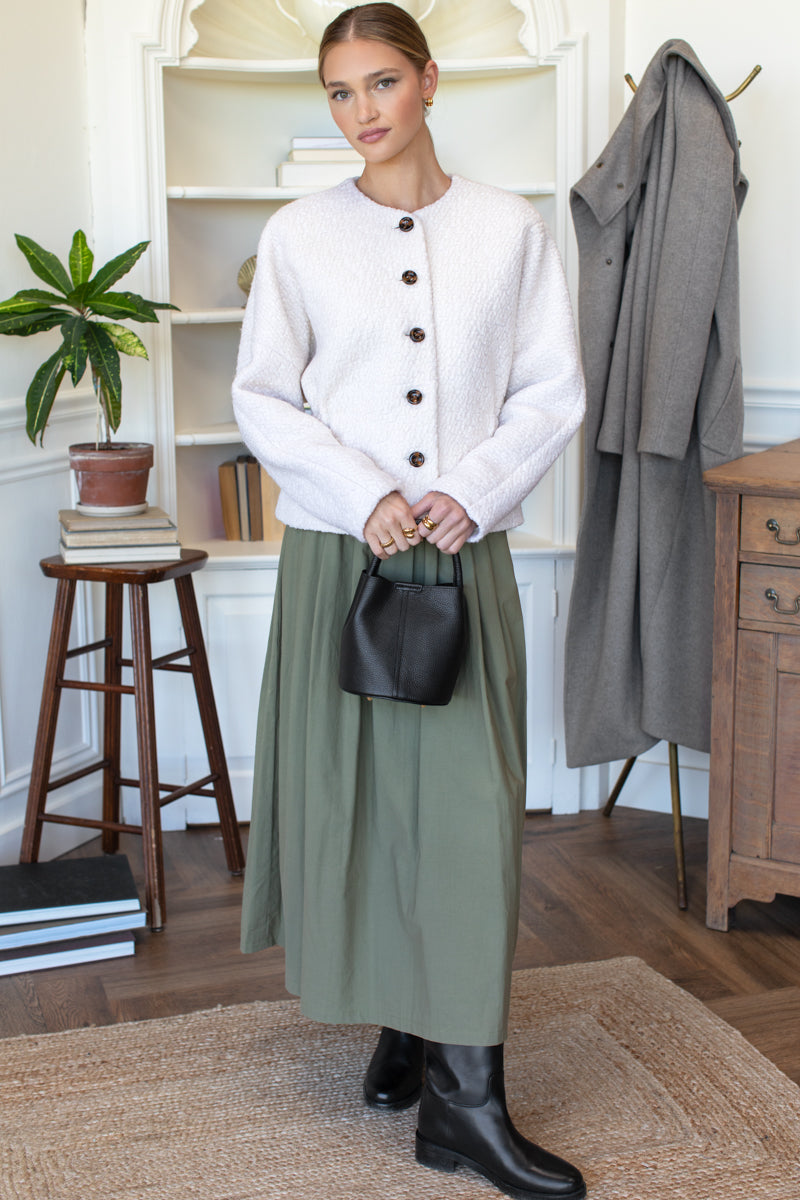 Soft Pleated Maxi Skirt - Laurel Green