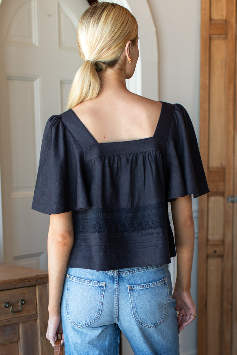 Solstice Tuckpleat Top - Midnight Linen
