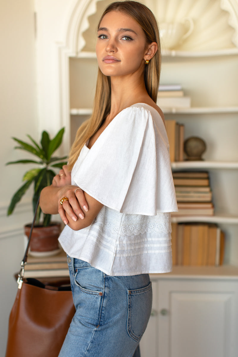 Solstice Tuckpleat Top - Snow White Linen