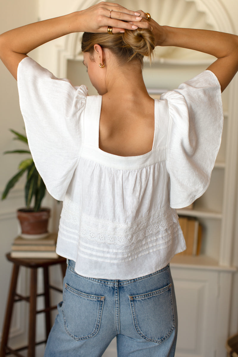 Solstice Tuckpleat Top - Snow White Linen