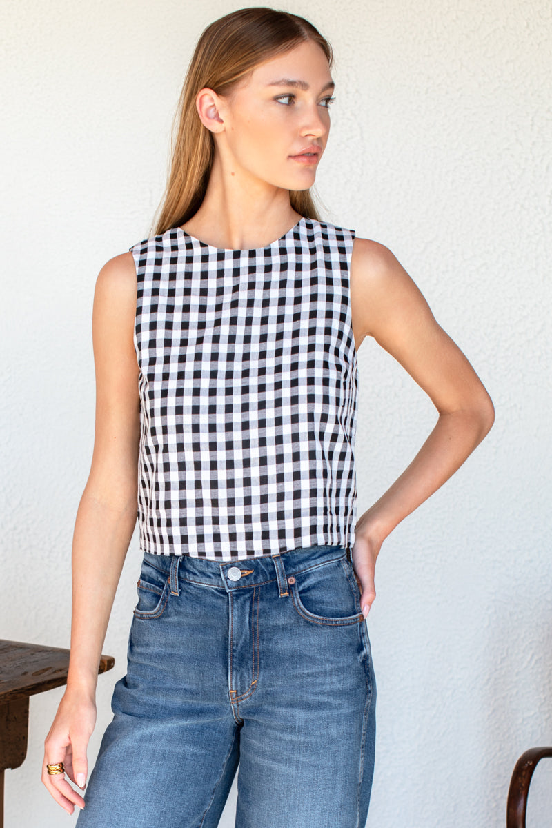 Studio Boxy Top - Black + White Check