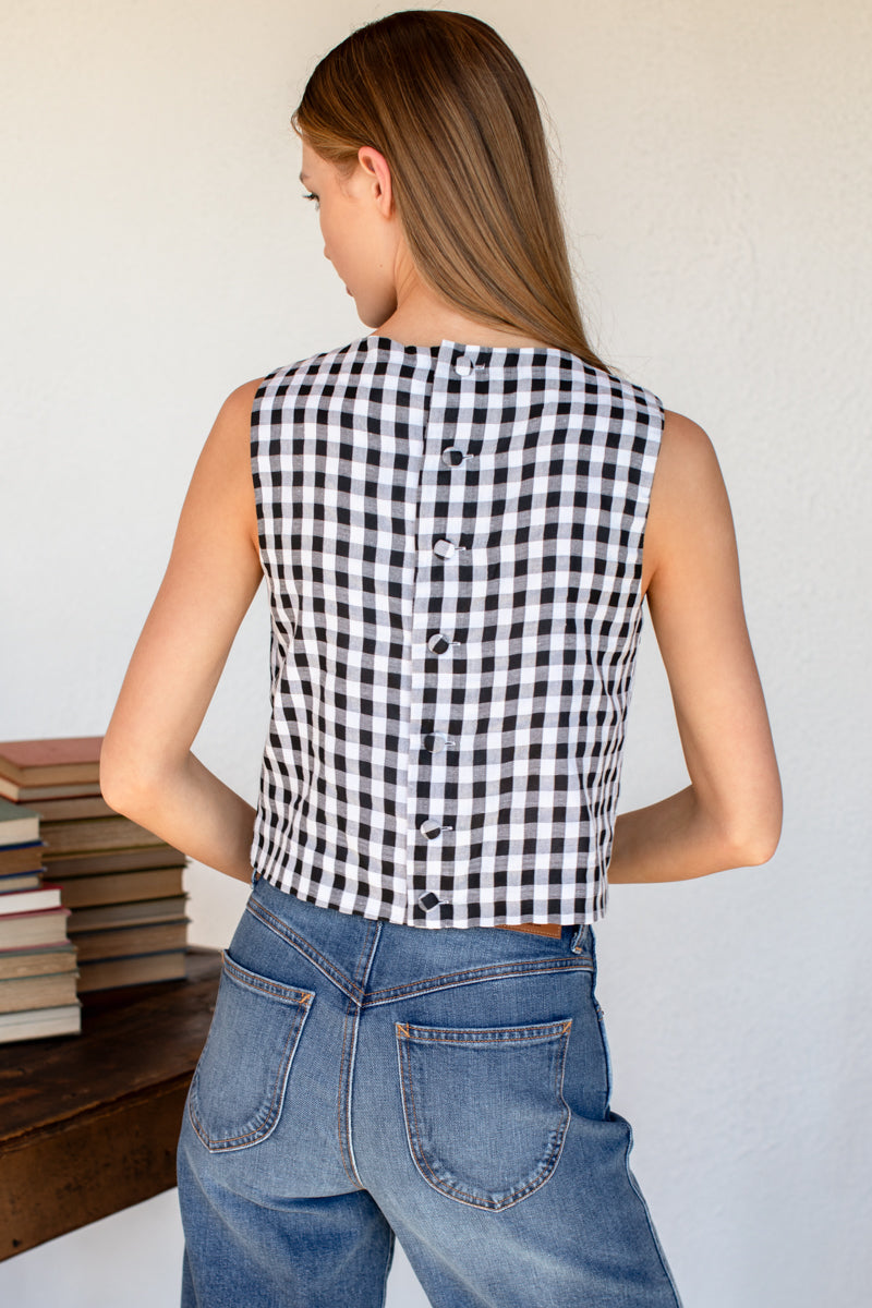 Studio Boxy Top - Black + White Check