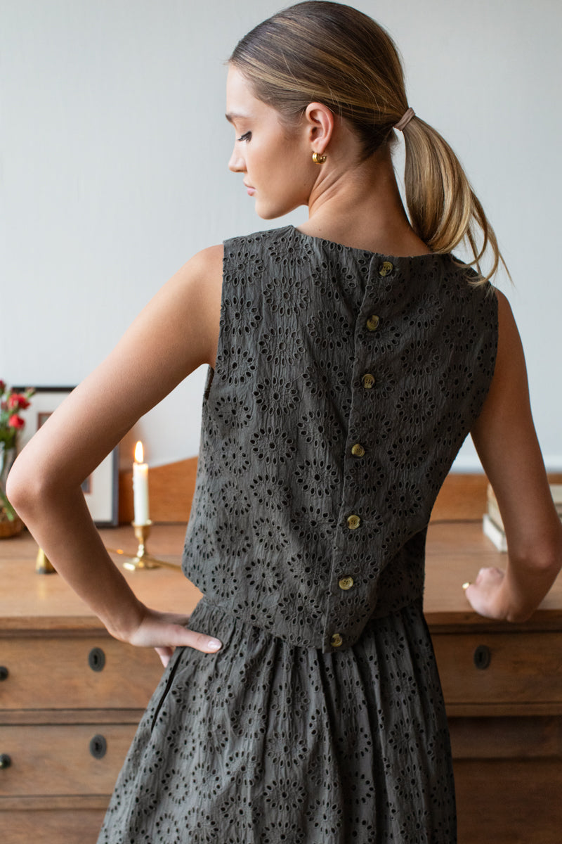 Studio Boxy Top - Olive Grove Eyelet