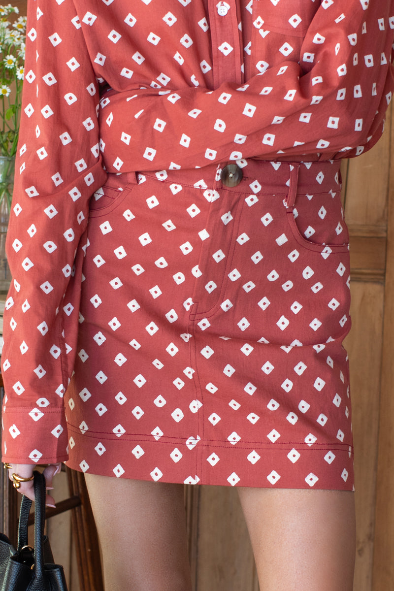 Studio Pocket Skirt - Antique Rouge Diamonds Organic