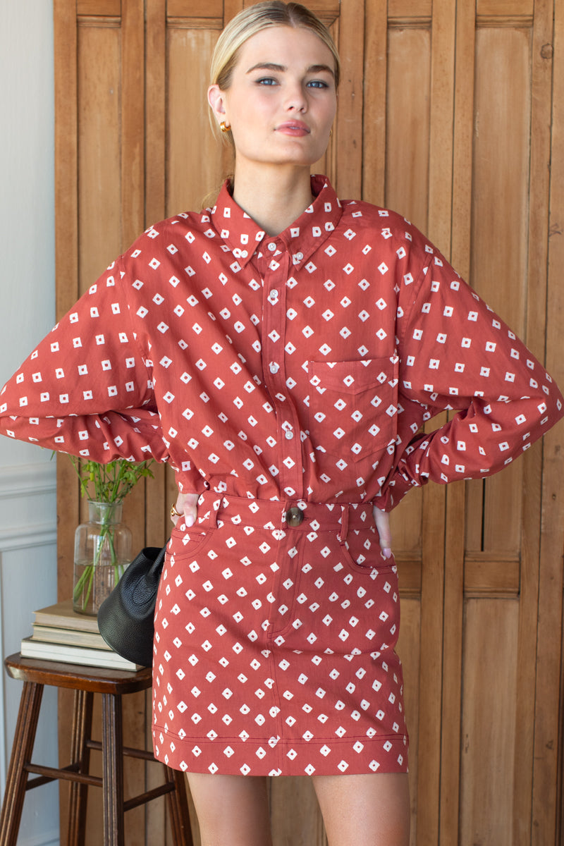Studio Pocket Skirt - Antique Rouge Diamonds Organic