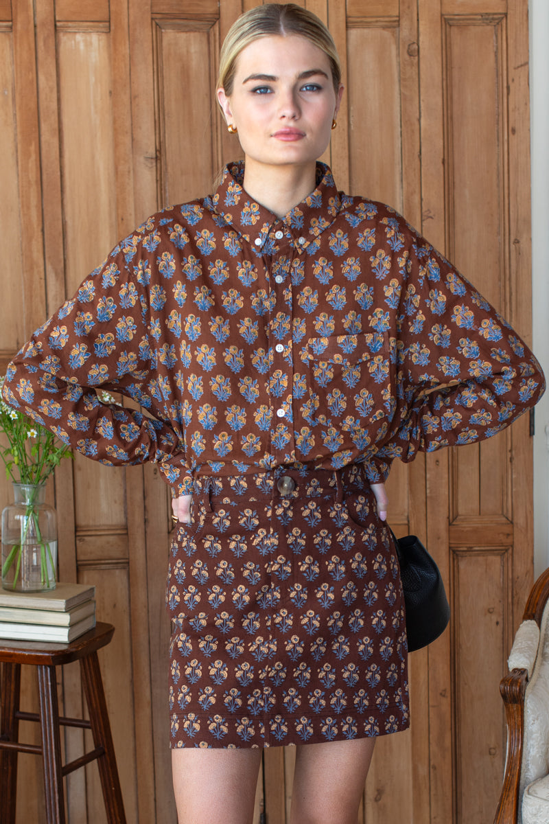 Studio Pocket Skirt - Library Flowers Cocoa Organic