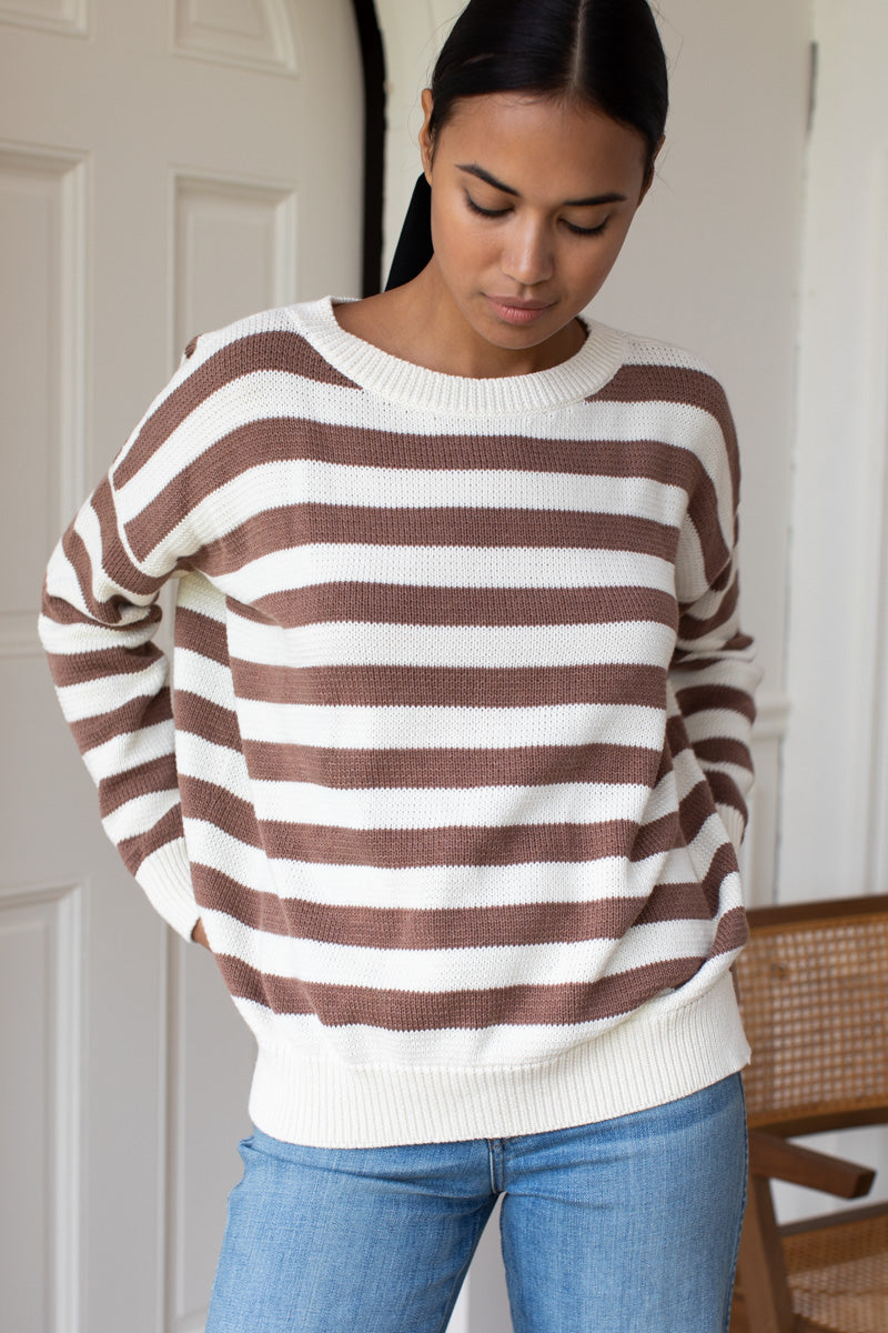 Carolyn Sweater - Mocha French Stripe Organic