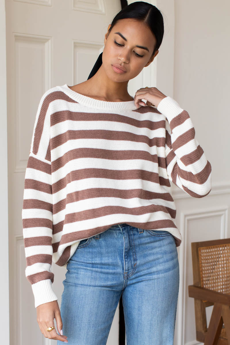 Carolyn Sweater - Mocha French Stripe Organic