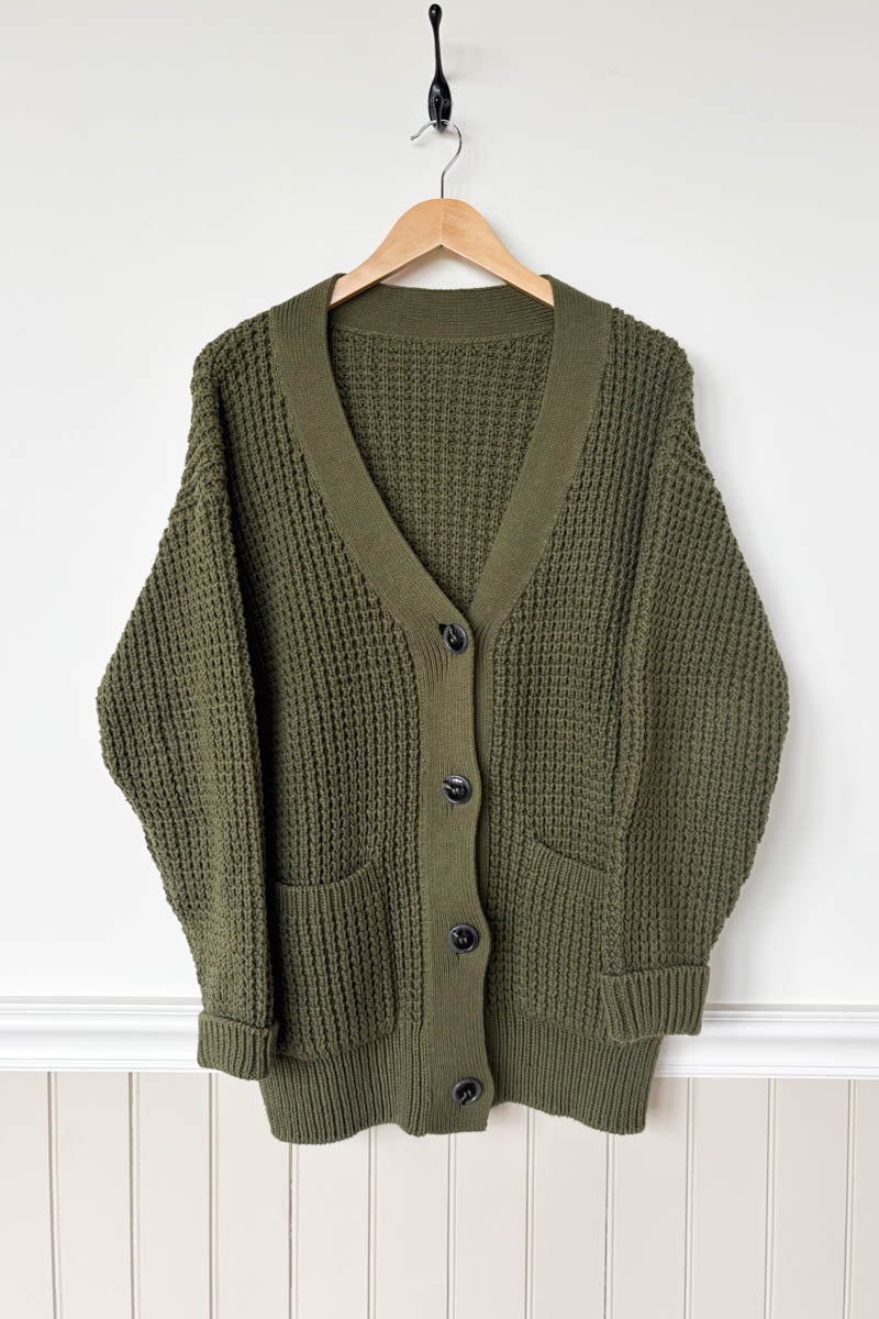 Cozy Cotton Cardigan - Olive Tanguis Cotton