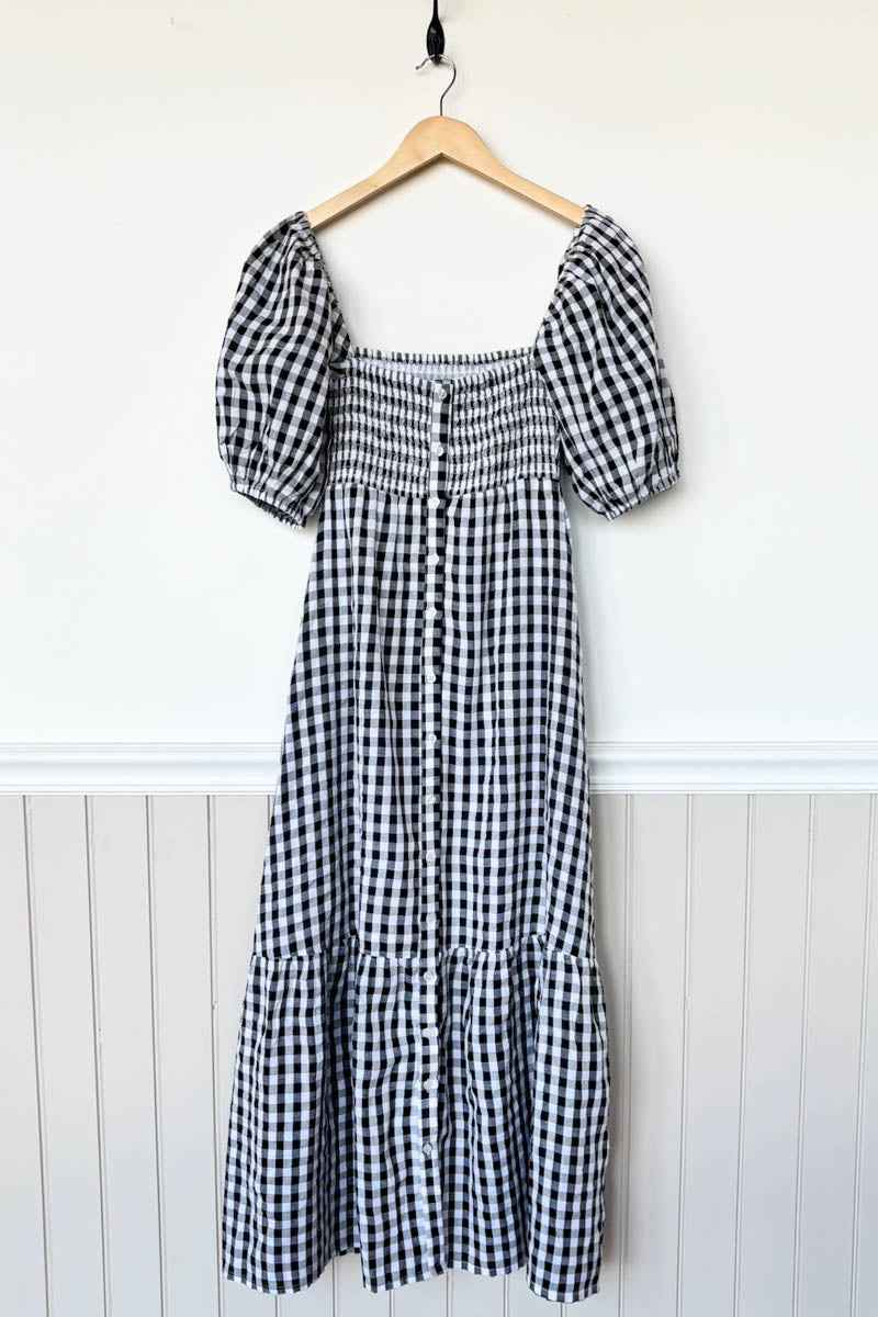 Santiago 3 Maxi Dress - Black + White Check