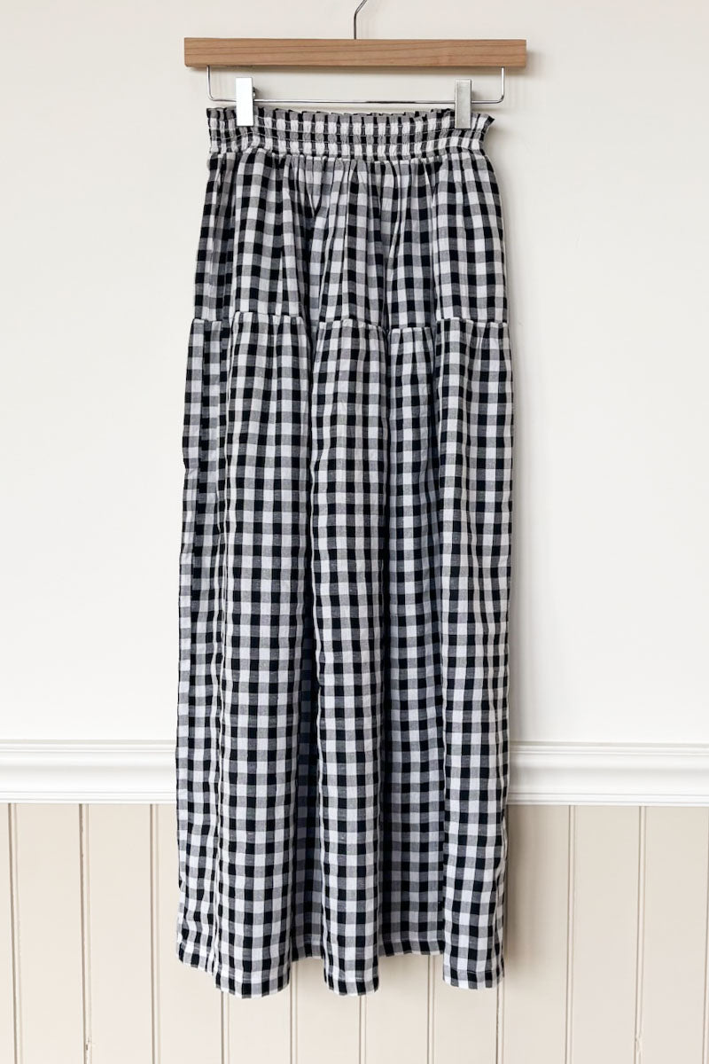 Single Tier Maxi Skirt - Black + White Check