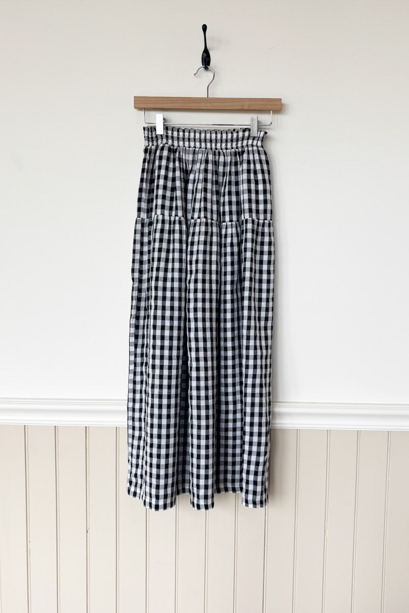 Single Tier Maxi Skirt - Black + White Check