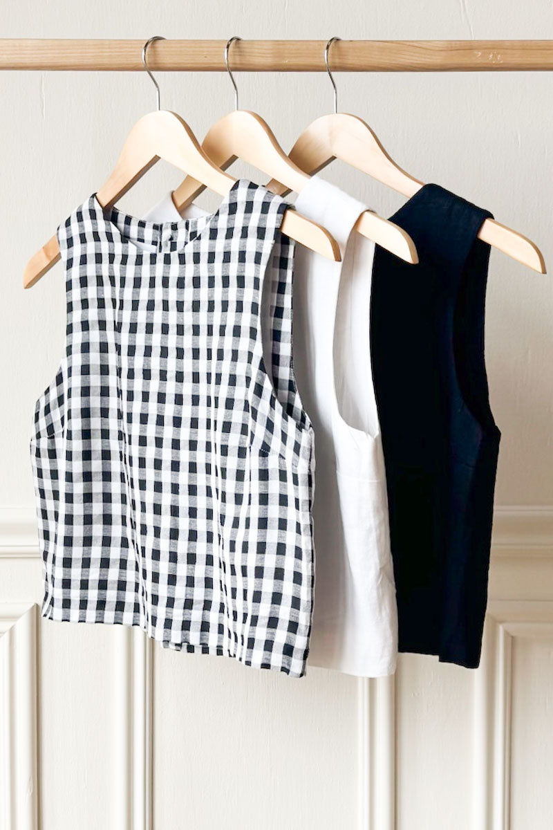 Studio Boxy Top - Black + White Check